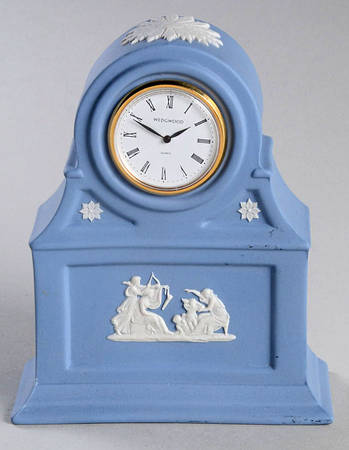 Cream Color on Lavender (Pale Blue) Jasperware Venus Desk Clock by Wedgwood