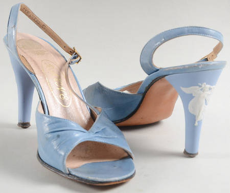 Cream Color on Lavender (Pale Blue) Jasperware Pair of Rayne Ladies Heel Shoes