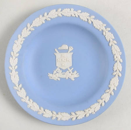 Cream Color on Lavender (Pale Blue) Jasperware 4" Round Tray