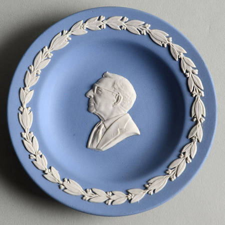 Cream Color on Lavender (Pale Blue) Jasperware Round Personality Tray
