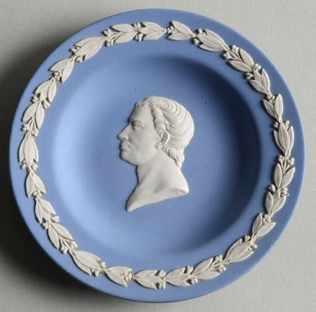 Cream Color on Lavender (Pale Blue) Jasperware Round Personality Tray