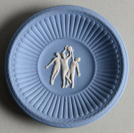 Cream Color on Lavender (Pale Blue) Jasperware Round Fluted Compotier