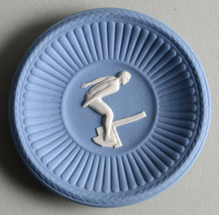 Cream Color on Lavender (Pale Blue) Jasperware Round Fluted Compotier