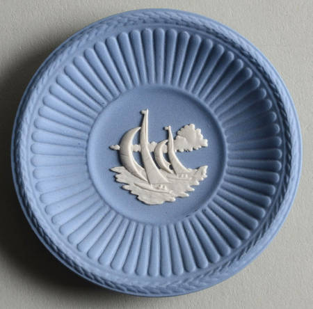 Cream Color on Lavender (Pale Blue) Jasperware Round Fluted Compotier