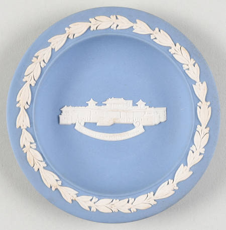 Cream Color on Lavender (Pale Blue) Jasperware Round Landmark Tray