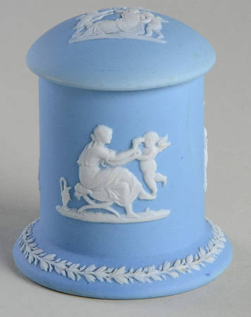 Cream Color on Lavender (Pale Blue) Jasperware Match Box & Lid