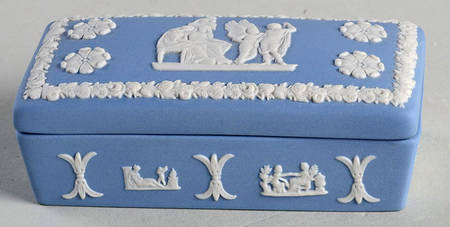 Cream Color on Lavender (Pale Blue) Jasperware 3" Rectangular Box & Lid