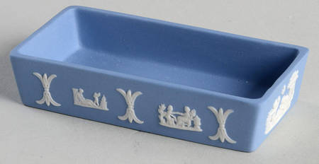 Cream Color on Lavender (Pale Blue) Jasperware 3" Rectangular Box No Lid