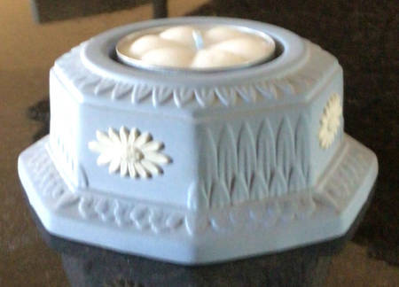Cream Color on Lavender (Pale Blue) Jasperware Tea Light Candleholder