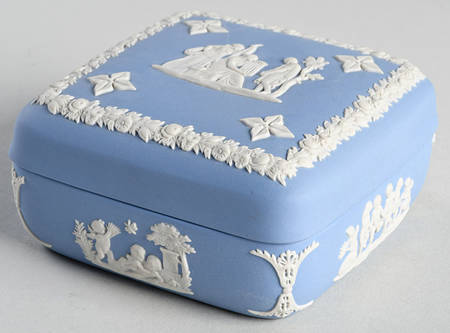 Cream Color on Lavender (Pale Blue) Jasperware Square Box & Lid