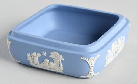 Cream Color on Lavender (Pale Blue) Jasperware Square Box No Lid
