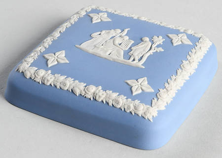 Cream Color on Lavender (Pale Blue) Jasperware Lid for Square Box