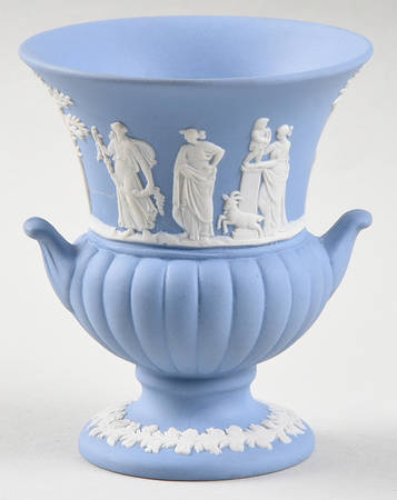 Cream Color on Lavender (Pale Blue) Jasperware 3" Handled Vase