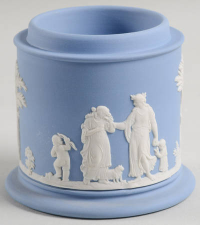 Cream Color on Lavender (Pale Blue) Jasperware Olympus Jar No Lid