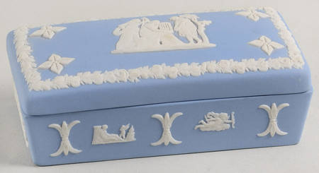 Cream Color on Lavender (Pale Blue) Jasperware 3" Rectangular Box & Lid