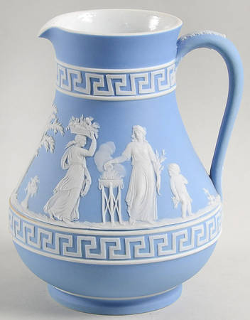 Cream Color on Lavender (Pale Blue) Jasperware 6" Etruscan Jug by Wedgwood
