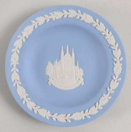 Cream Color on Lavender (Pale Blue) Jasperware Round Landmark Tray
