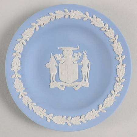 Cream Color on Lavender (Pale Blue) Jasperware 4" Round Tray by Wedgwood