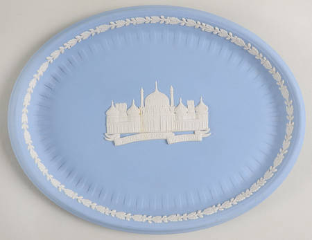 Cream Color on Lavender (Pale Blue) Jasperware 10" Oval Tray