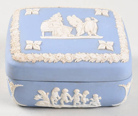 Cream Color on Lavender (Pale Blue) Jasperware Square Box & Lid