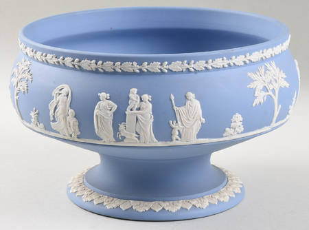 Cream Color on Lavender (Pale Blue) Jasperware 8" Round Footed Imperial Bowl by Wedgwood