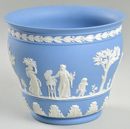 Cream Color on Lavender (Pale Blue) Jasperware 7" Jardiniere by Wedgwood