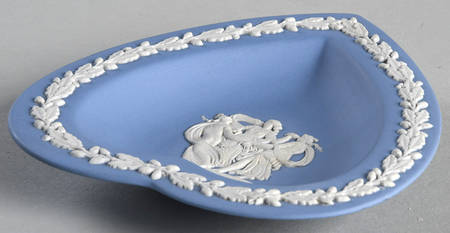 Cream Color on Lavender (Pale Blue) Jasperware Small Heart Shape Ashtray
