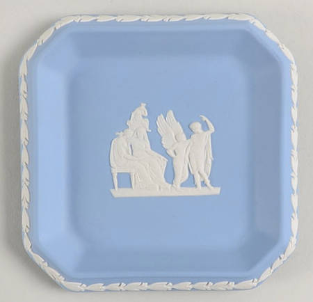 Cream Color on Lavender (Pale Blue) Jasperware 4" Square Tray