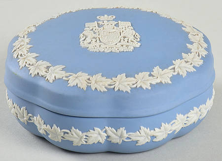 Cream Color on Lavender (Pale Blue) Jasperware Large Scalloped Candy Box & Lid