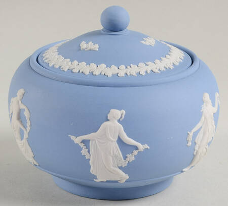 Cream Color on Lavender (Pale Blue) Jasperware Sugar Bowl & Lid