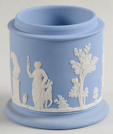Cream Color on Lavender (Pale Blue) Jasperware Cigarette Jar Nolid