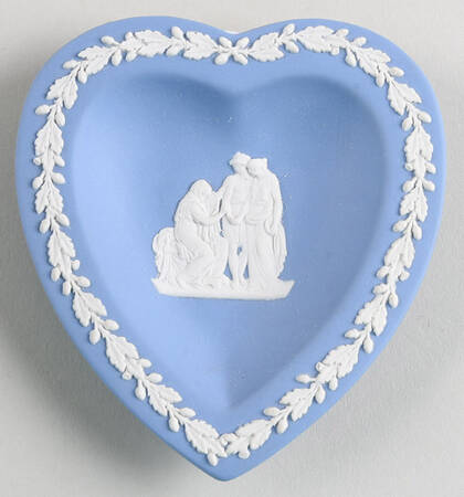 Cream Color on Lavender (Pale Blue) Jasperware Small Heart Shape Ashtray