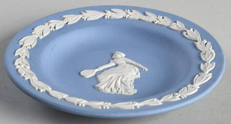 Cream Color on Lavender (Pale Blue) Jasperware 4" Round Tray