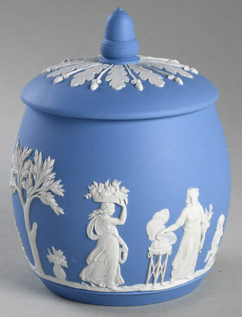 Cream Color on Lavender (Pale Blue) Jasperware Candy Jar & Lid