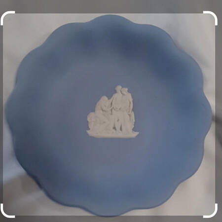 Cream Color on Lavender (Pale Blue) Jasperware Round Scalloped Compotier