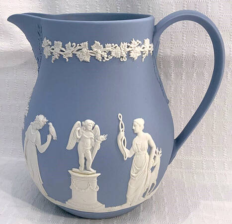 Cream Color on Lavender (Pale Blue) Jasperware 32 Oz Jug