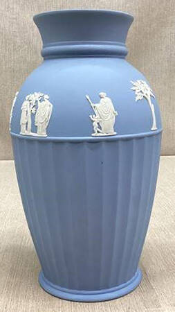Cream Color on Lavender (Pale Blue) Jasperware 9" Vase