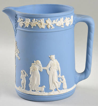 Cream Color on Lavender (Pale Blue) Jasperware Large Trojan Jug