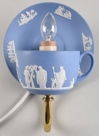 Cream Color on Lavender (Pale Blue) Jasperware 7 1/2"-7 3/4" Electric Wall Sconce HC