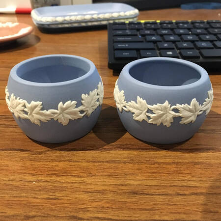 Cream Color on Lavender (Pale Blue) Jasperware Cigarette Lighter No Element