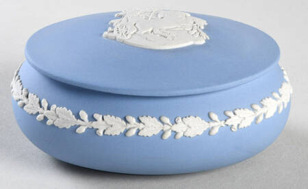 Cream Color on Lavender (Pale Blue) Jasperware Oval Apollo Box & Lid by Wedgwood