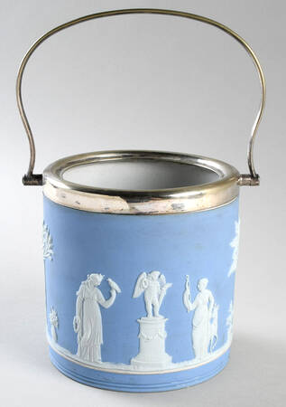 Cream Color on Lavender (Pale Blue) Jasperware Biscuit Barrel No Lid