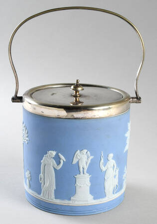 Cream Color on Lavender (Pale Blue) Jasperware Biscuit Barrel & Lid