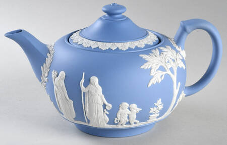 Cream Color on Lavender (Pale Blue) Jasperware Teapot & Lid