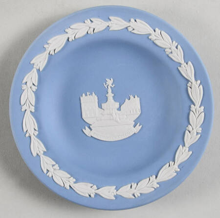 Cream Color on Lavender (Pale Blue) Jasperware Round Landmark Tray by Wedgwood