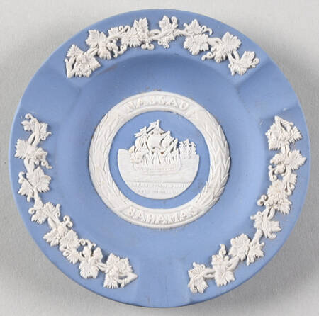 Cream Color on Lavender (Pale Blue) Jasperware 3 Slot Round Ashtray