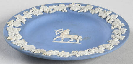 Cream Color on Lavender (Pale Blue) Jasperware 4" Zodiac Sagitarius Round Tray