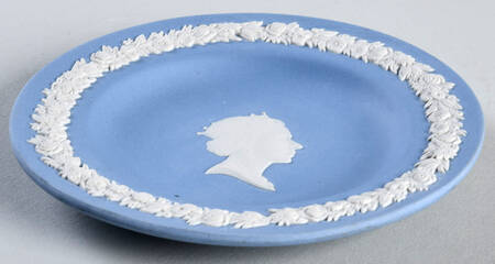 Cream Color on Lavender (Pale Blue) Jasperware Round Personality Tray
