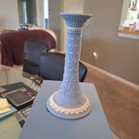 Cream Color on Lavender (Pale Blue) Jasperware 8" Tall Candlestick