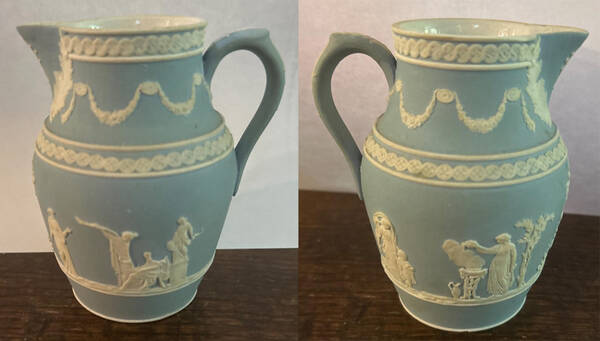 Cream Color on Lavender (Pale Blue) Jasperware 8 Oz Jug